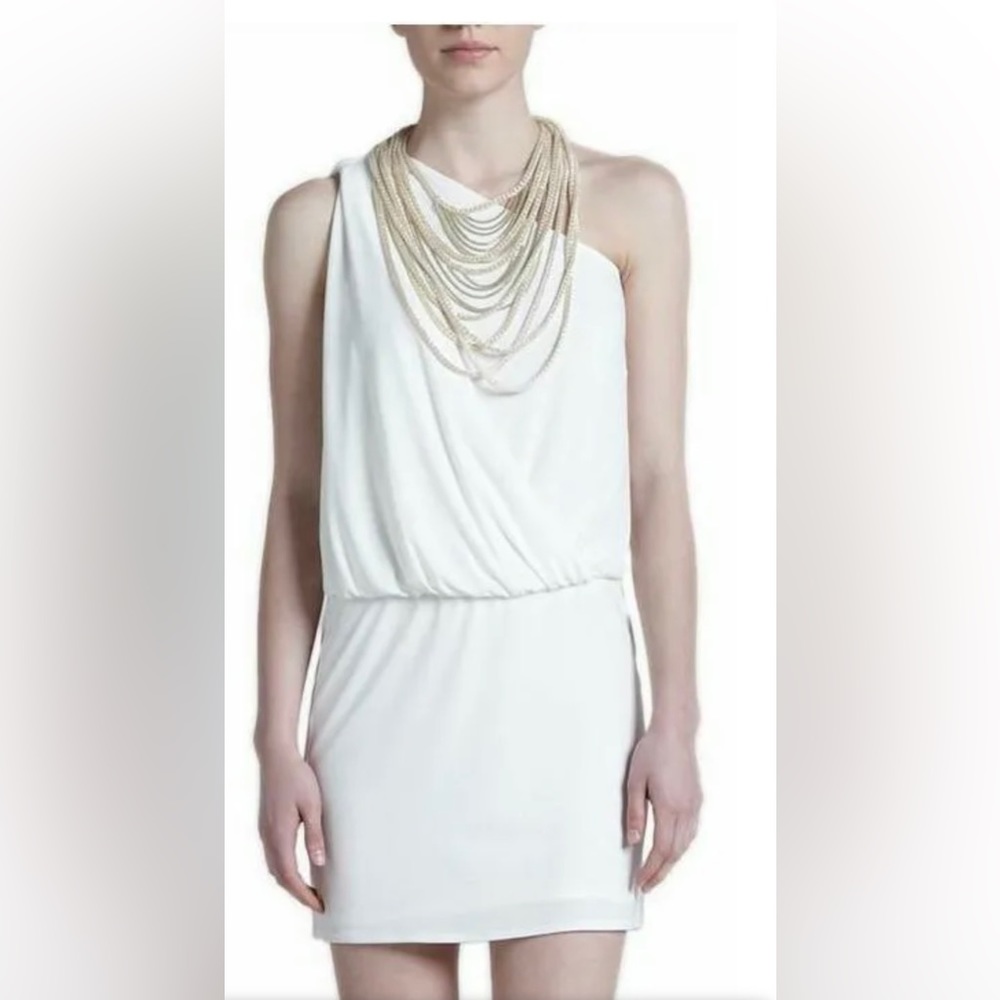 NWT Laundry By Shelli Segal Chunky Chain Necklace Ivory One Shoulder Dress. $90